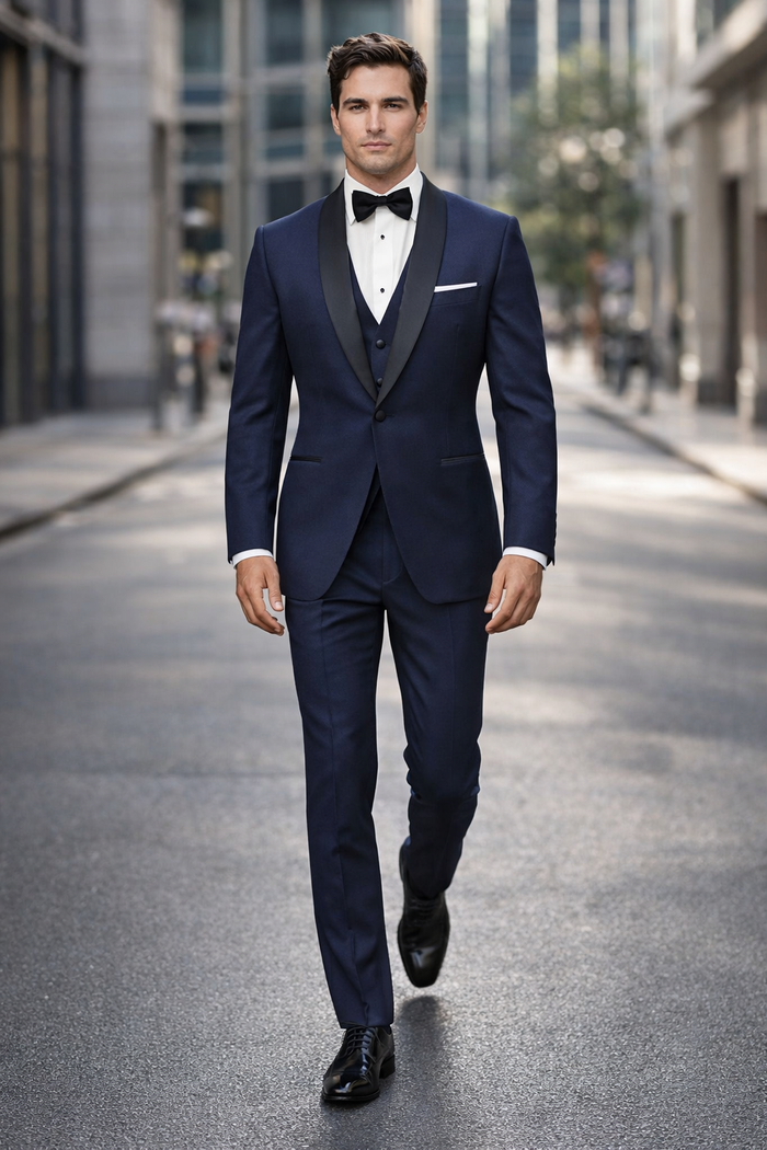 Mens Designer One Button Shawl Tuxedo in Navy