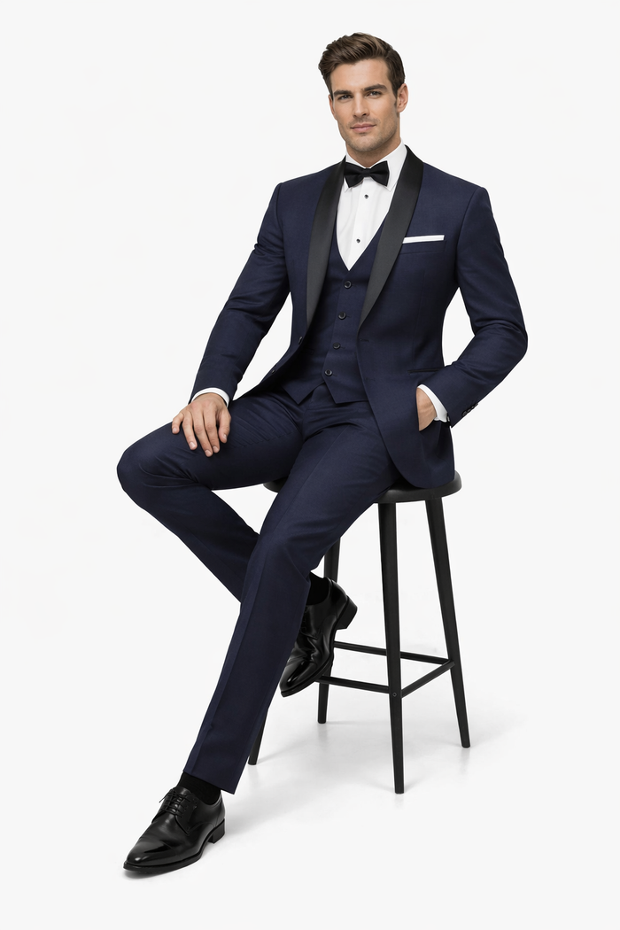Mens Designer One Button Shawl Tuxedo in Navy