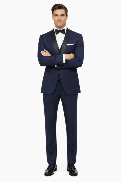 Mens Designer One Button Shawl Tuxedo in Navy
