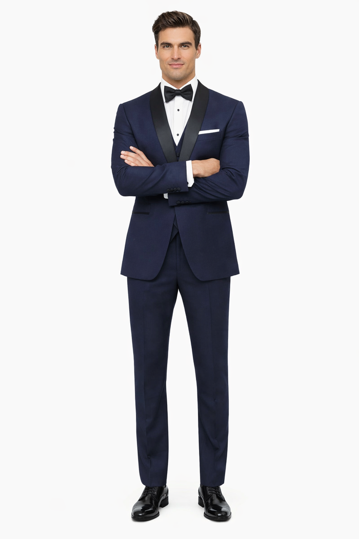 Mens Designer One Button Shawl Tuxedo in Navy