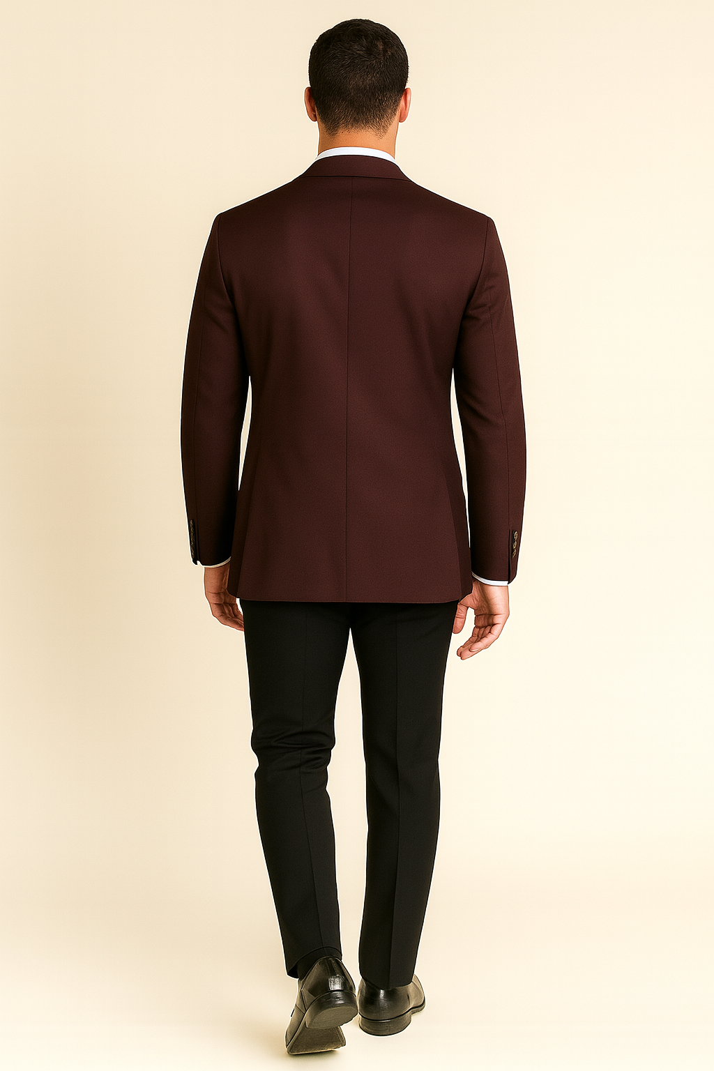 Mens Designer Marbella One Button Peak Tuxedo in Burgundy