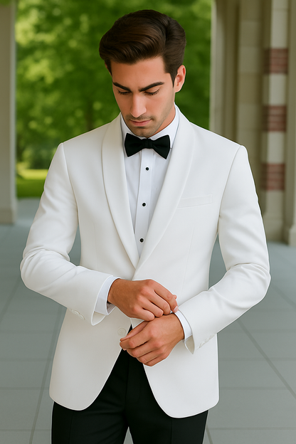 Mens Designer Martin 2 Button Tuxedo in White