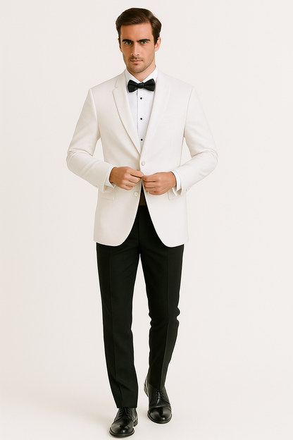 Mens Designer Martin 2 Button Tuxedo in White
