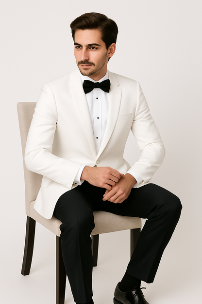 Mens Designer Martin 2 Button Tuxedo in White