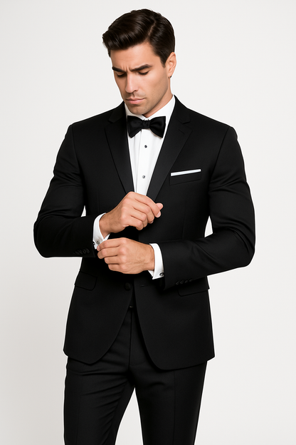 Mens Designer Parker Classic Wool Tuxedo in Black