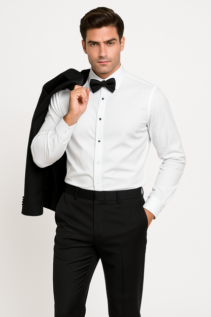 Mens Designer Parker Classic Wool Tuxedo in Black