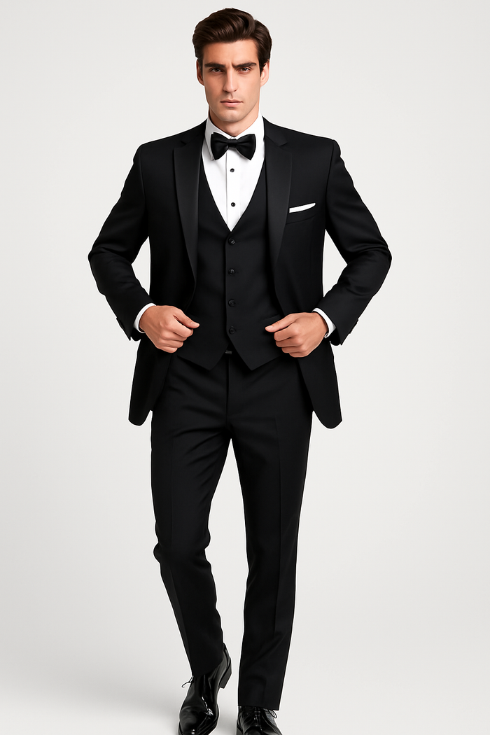 Mens Designer Parker Classic Wool Tuxedo in Black