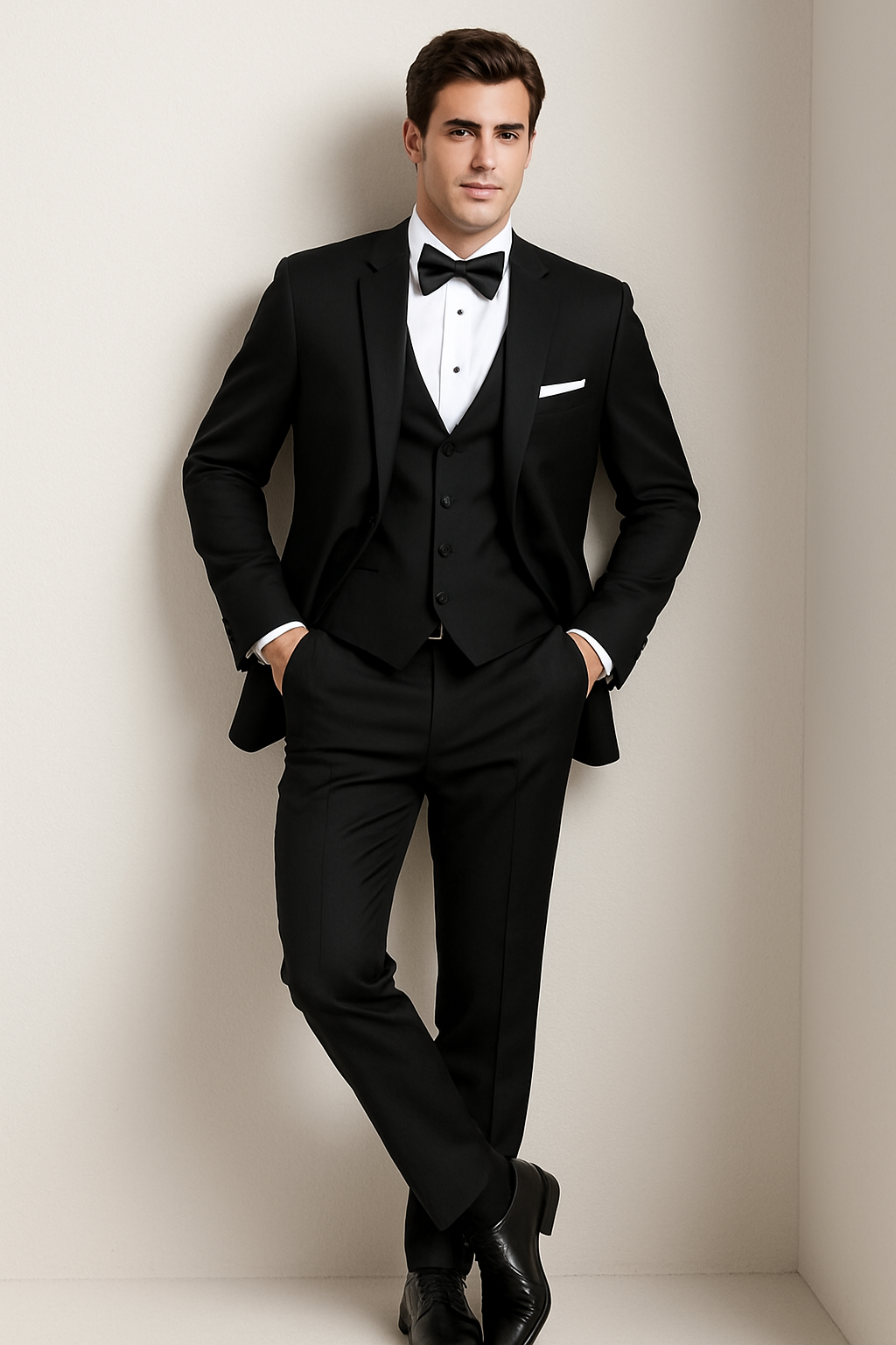 Mens Designer Parker Classic Wool Tuxedo in Black