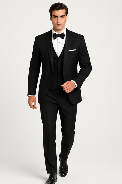 Mens Designer Parker Classic Wool Tuxedo in Black