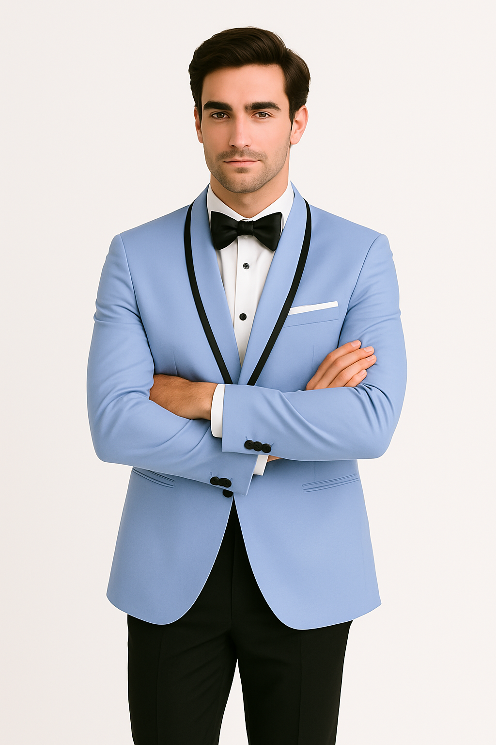 Mens Designer Satin Trim Valencia Tuxedo in Sky Blue