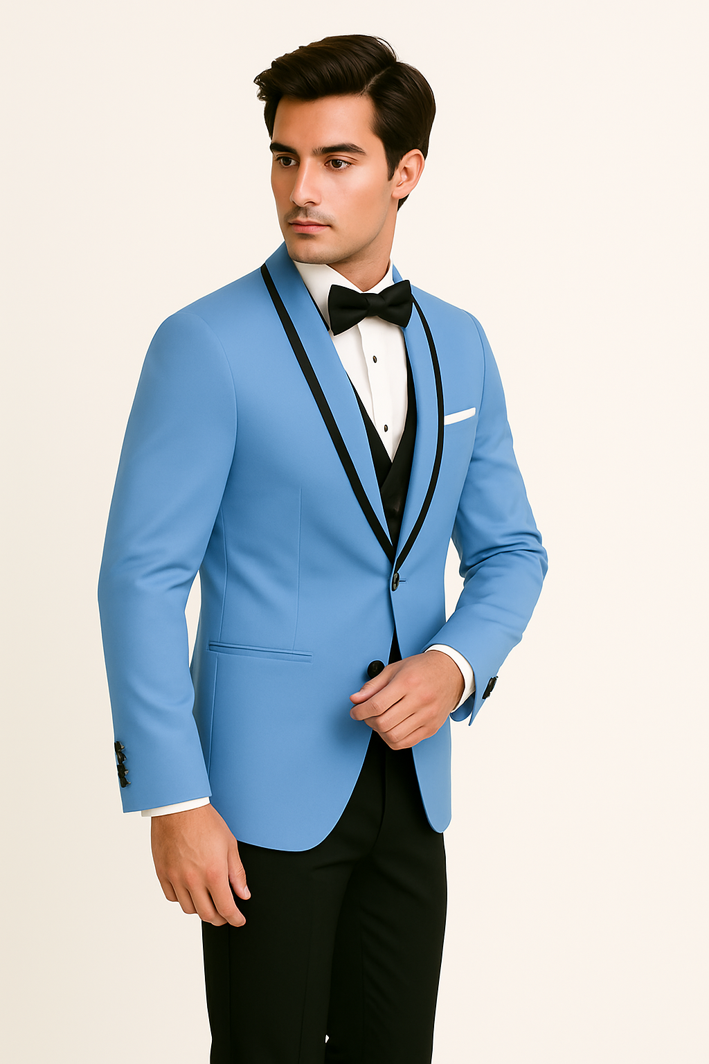 Mens Designer Satin Trim Valencia Tuxedo in Sky Blue
