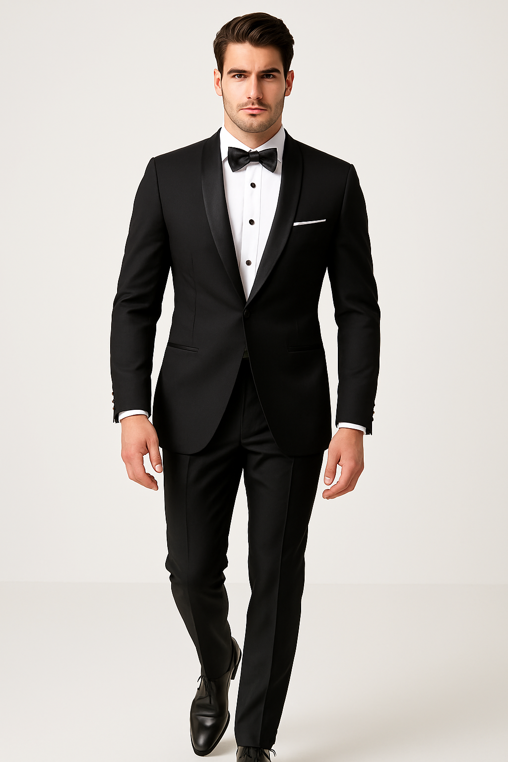 Mens Designer Satin Trim Shawl Waverly Tuxedo in Black