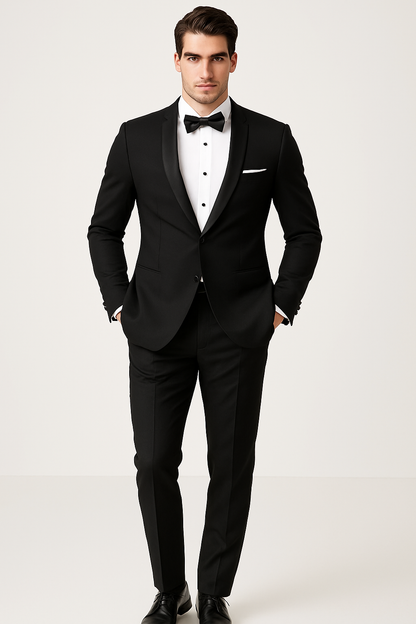 Mens Designer Satin Trim Shawl Waverly Tuxedo in Black