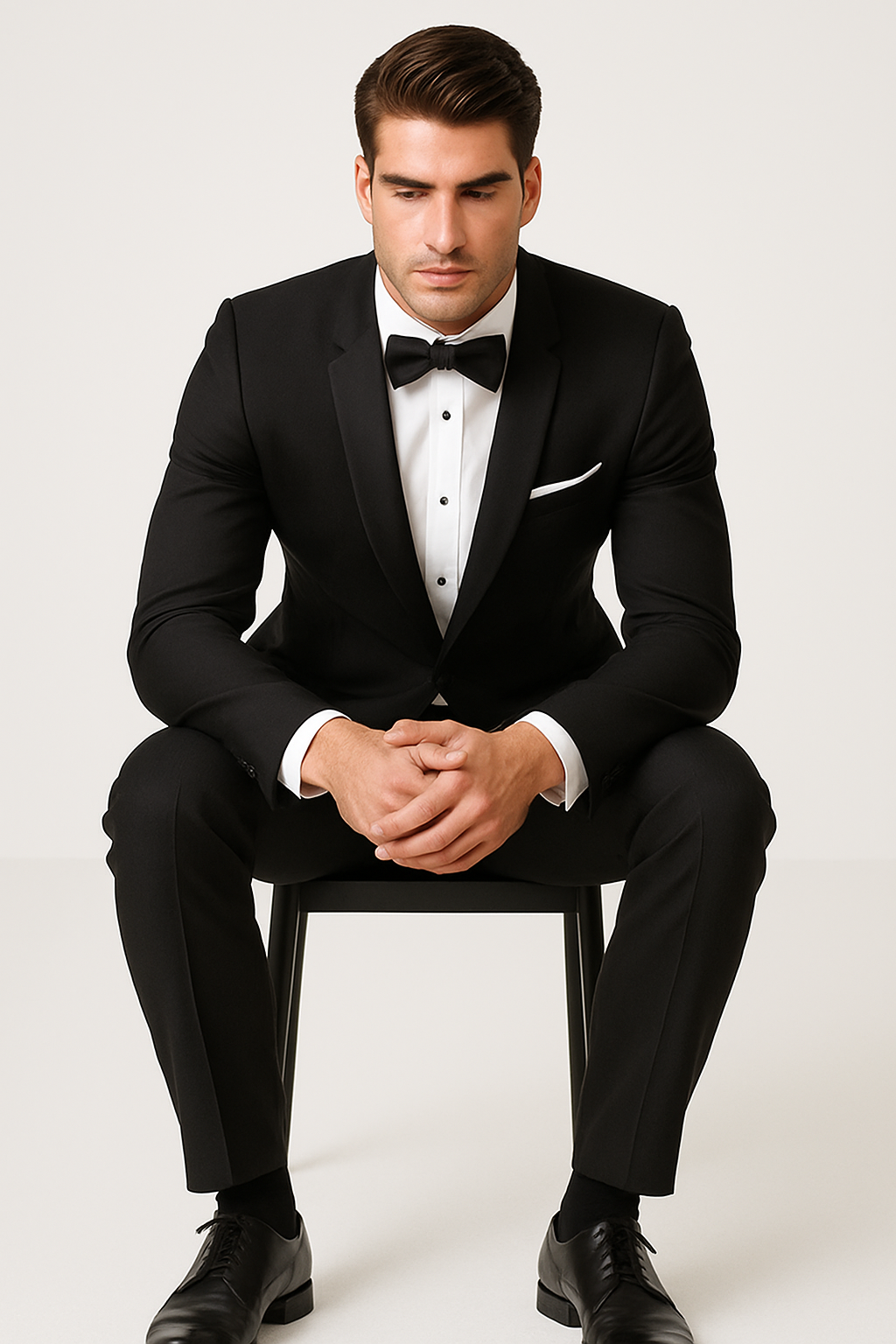 Mens Designer Satin Trim Shawl Waverly Tuxedo in Black