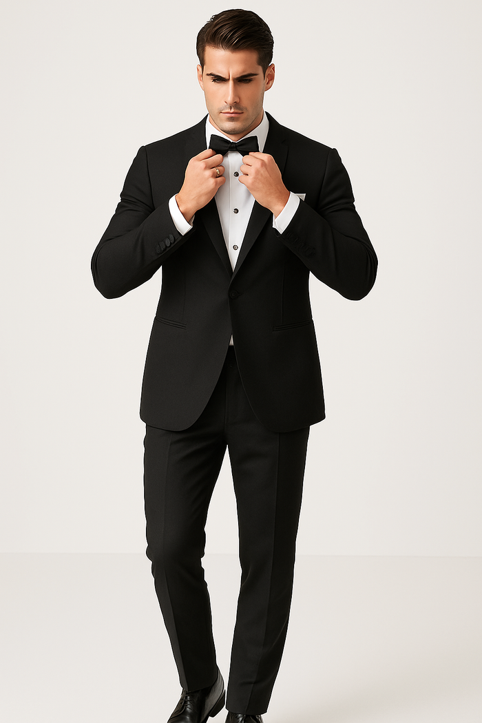 Mens Designer Satin Trim Shawl Waverly Tuxedo in Black