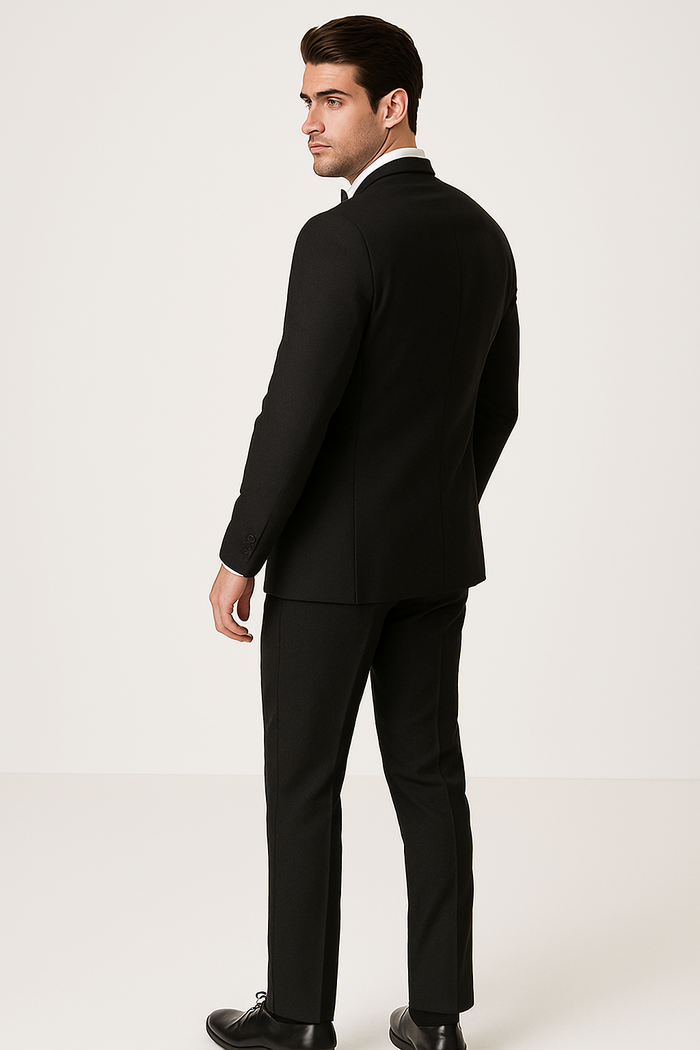 Mens Designer Satin Trim Shawl Waverly Tuxedo in Black