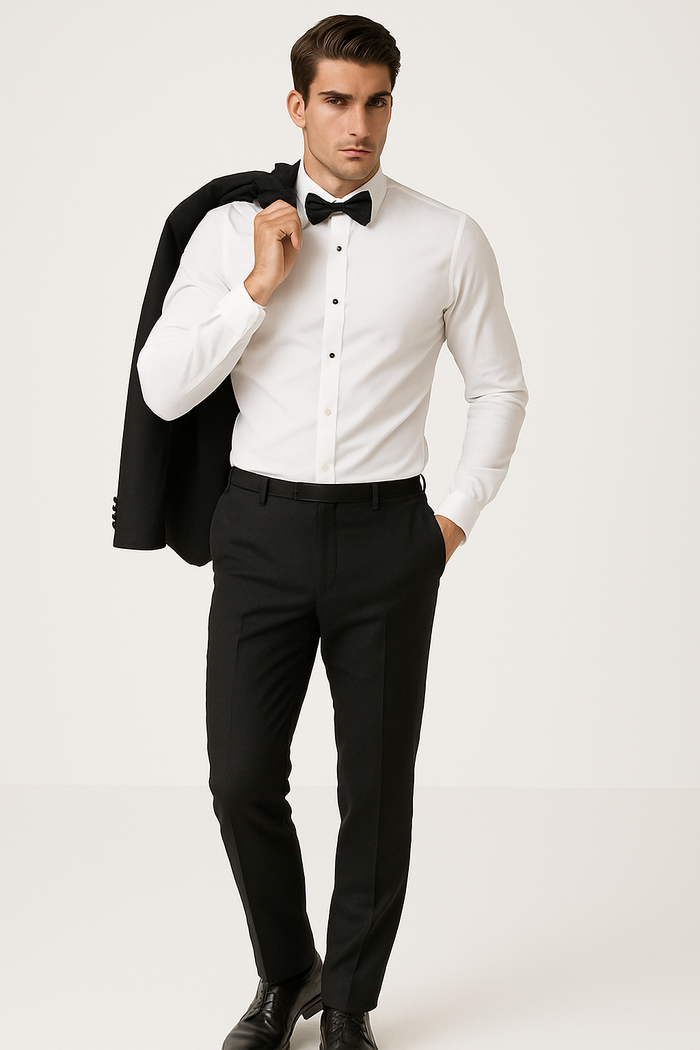 Mens Designer Satin Trim Shawl Waverly Tuxedo in Black