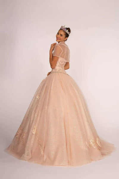 Illusion Sweetheart Glitter Ball Gown with Bolero by Elizabeth K GL2600 - Quinceanera Dresses