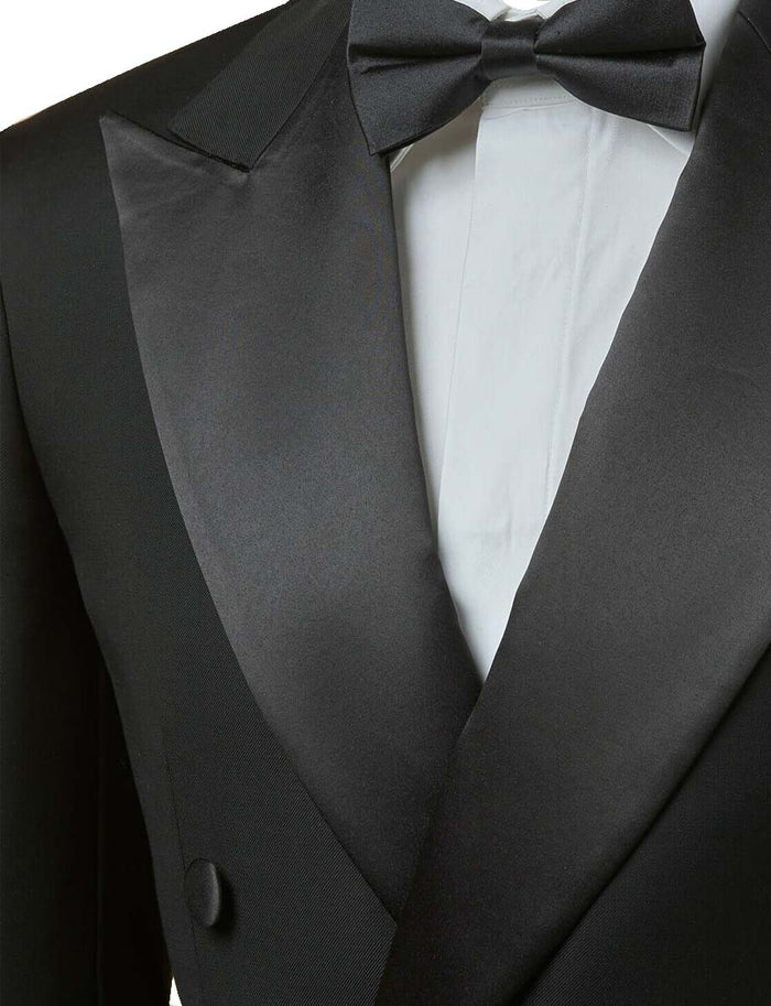 Men’s Black Double Breasted Tuxedo Jacket with Satin Peak Lapel, Formal Wedding Dinner Blazer