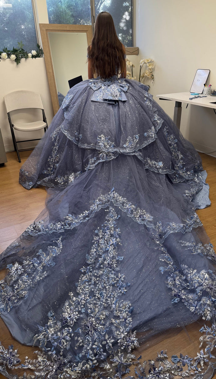 Luxurious Off The Shoulder Quinceañera Ball Gown with 3D Floral Appliqués Glitter Tulle Skirt by Layla K LK286