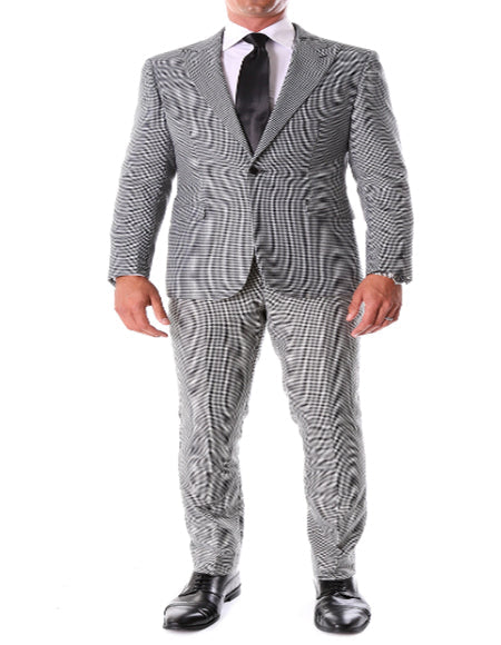 Men's Gray Two Flap Front Pockets Super Designer Cheap Priced Men's Slim Fitted Suit - Skinny Fit Suit  - Black And White Checkered Suit