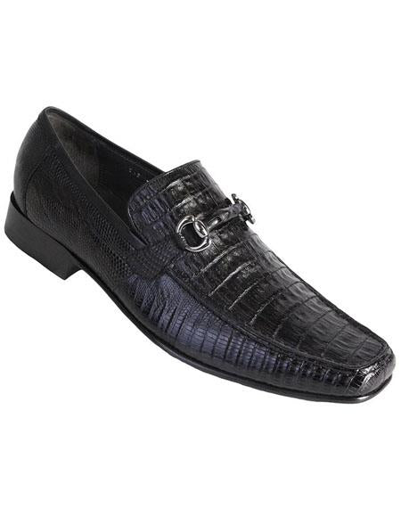 Mens Black Genuine Caiman Belly and Lizard Slip On By Los Altos