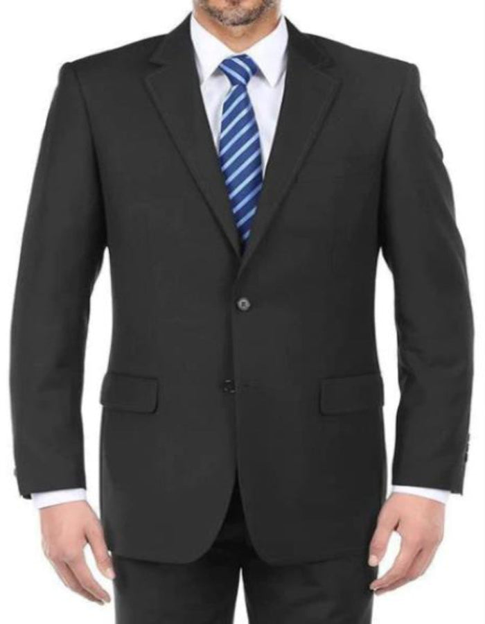 Renoi Mens Suits - 100% Virgin Regular Fit Pick Stitch 2 Piece Suit 2 Button Black