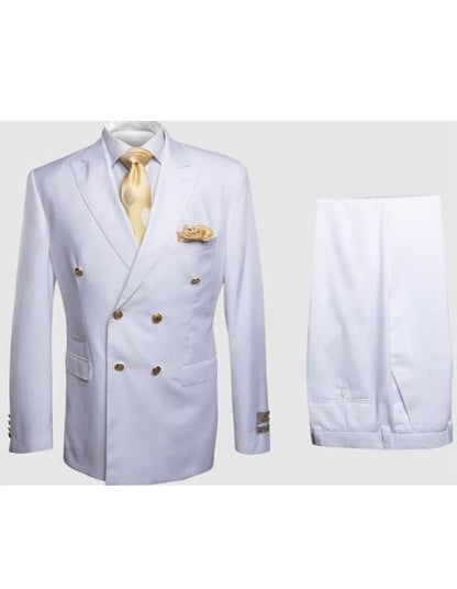 Rossiman Men's White Slim Fit Suit ?? Double-Breasted 3-Piece Formal Ensemble
