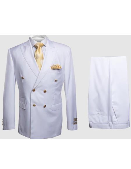 Rossiman Men's White Slim Fit Suit ?? Double-Breasted 3-Piece Formal Ensemble