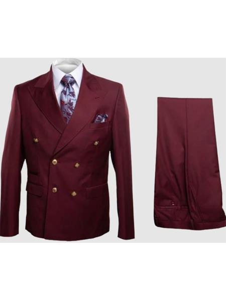 Rossiman Men's Burgundy Slim Fit Formal Suit ?? Modern Double-Breasted Jacket