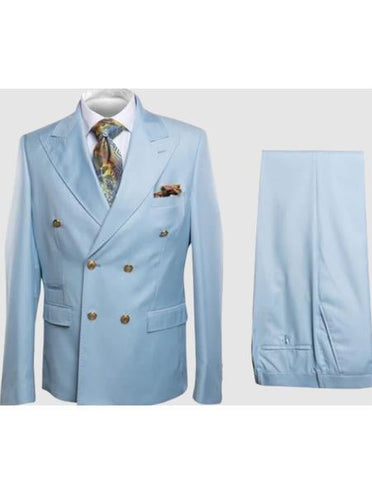 Rossiman Menƒ??s Light Blue Slim Fit Suit ƒ?? Elegant Double-Breasted Design