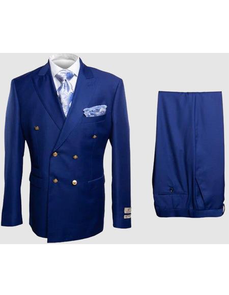 Rossiman Men's Slim Fit Royal Blue Suit ƒ?? Double-Breasted Elegance