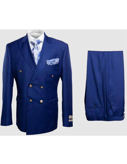 Rossiman Men's Slim Fit Royal Blue Suit ?? Double-Breasted Elegance