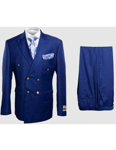 Rossiman Men's Slim Fit Royal Blue Suit ƒ?? Double-Breasted Elegance