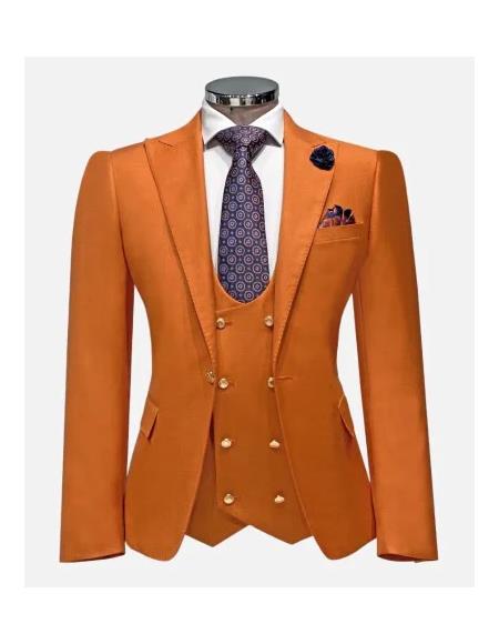 Rossiman Men's Rust Slim Fit Suit 3-Piece Set with Double-Breasted Vest & Flat Front Pants