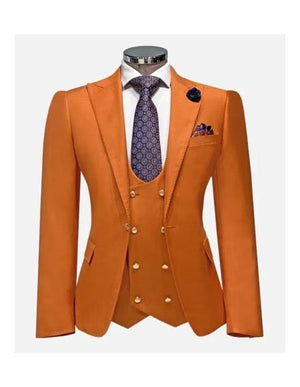 Rossiman Men's Rust Slim Fit Suit ?? 3-Piece Set with Double-Breasted Vest & Flat Front Pants