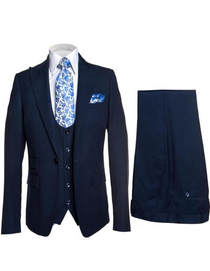 Rossiman Men's Formal Blue Suit - Slim Fit Design with Vest and Trousers