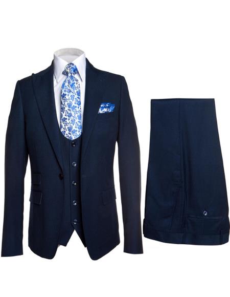 Rossiman Men's Formal Blue Suit - Slim Fit Design with Vest and Trousers