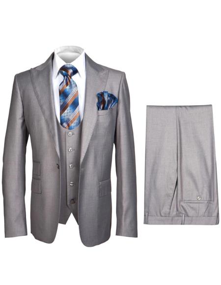 Men's Gray Slim Fit 3-Piece Suit by Rossiman ?? With Vest & Tailored Trousers