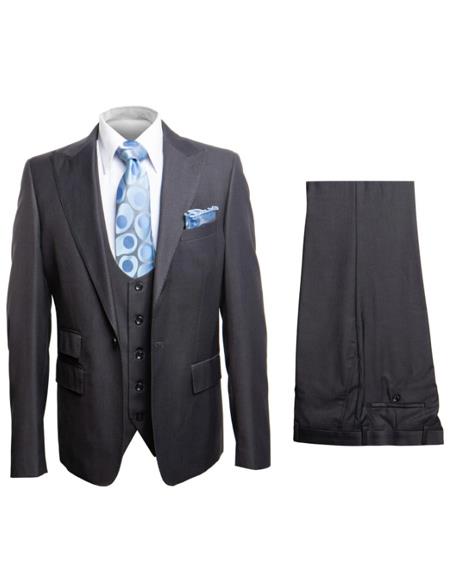 Rossiman Men's Dark Gray Slim Fit Suit ?? 3-Piece Vested Set with Flat Front Pants