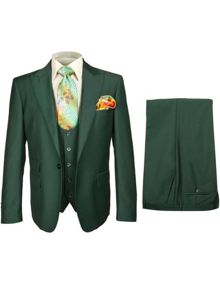Rossiman Hunter Green Slim Fit Men's Suit ?? 3-Piece Vested Set with Flat Front Trousers