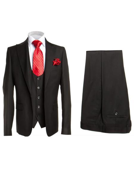 Rossi Man Men's Slim Fit Black Suit ?? Double-Breasted Vest, Elegant Formalwear