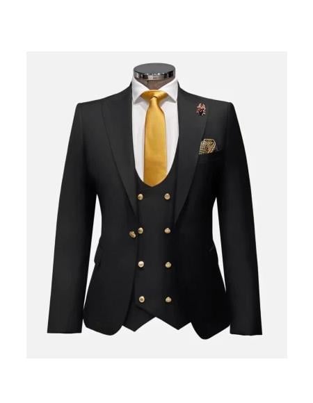 Rossi Man Men's Black Slim Fit Suit - Double-Breasted Modern Classic