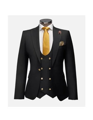 Rossi Man Men's Black Slim Fit Suit - Double-Breasted Modern Classic