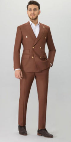 Mens Suits With Gold Buttons - Brown