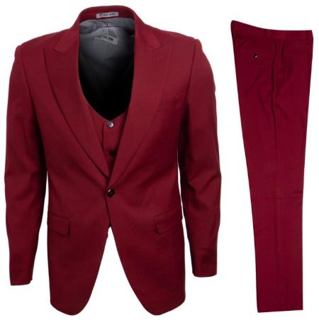 Mens Stacy Adams Suits - Designer Suit - 3 Piece Suit - Vested Suit - Flat Front Pant- Modern Fit Suits Cherry Suit