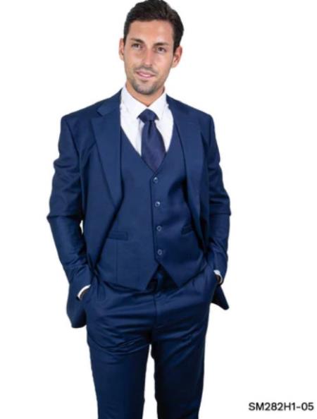 Stacy Adams Men’s Royal Indigo Hybrid Fit 3 Piece Suit, Formal Wedding Prom Dress Suit