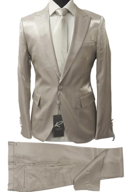 Rossiman Men's Gray Shiny Sateen Suit - Sleek & Modern Formalwear