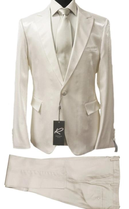 Rossiman White Sateen Suit for Men ?? High-Shine Formal Elegance