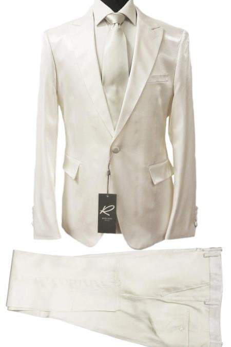 Rossiman Men's Royal Blue Glossy Sateen Suit - Bold & Refined Look